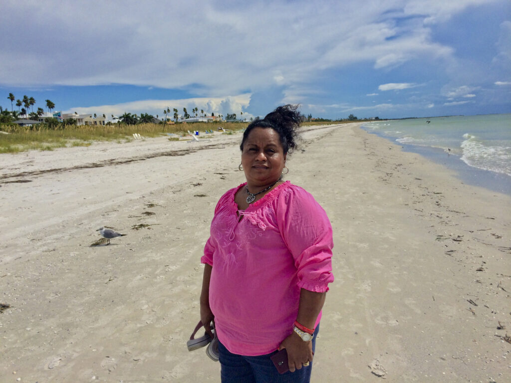 Lourdes on the beach in Florida, 2014.